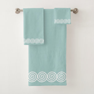 Conjunto De Toalhas Círculos Espirais Abstratos em Verde Azul Claro