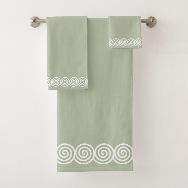 Conjunto De Toalhas Círculos Espirais Abstratos em Verde Sage (Insitu)