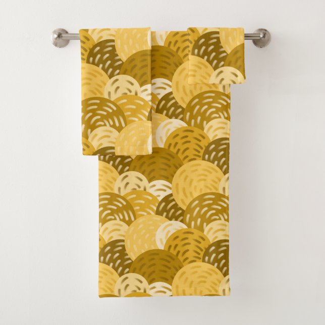 Conjunto De Toalhas Círculos geométricos em amarelo Dourado e mostarda (Insitu)
