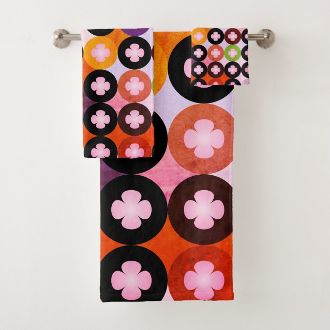 Conjunto De Toalhas Círculos Multicoloridos Legais & Trevos Rosa (Insitu)
