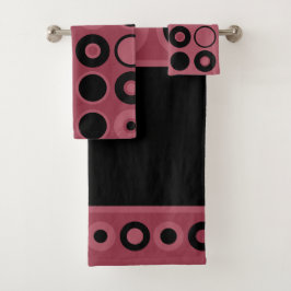 Conjunto De Toalhas Círculos Rosa e Preto