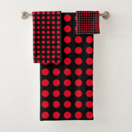 Conjunto De Toalhas Círculos Vermelhos Padrões Polka Dot Preto Moderno