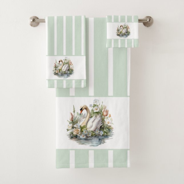 Conjunto De Toalhas Cisne Listrado e Floral  (Insitu)