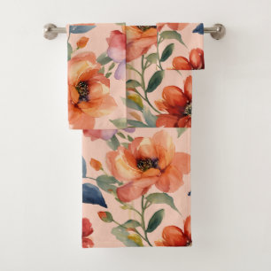 Conjunto De Toalhas Citrino caleidoscópio: Flores Laranja Multicolorid