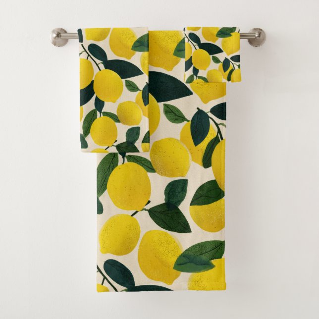Conjunto De Toalhas Citrus Fruit Summer Pattern Yellow Lemons (Insitu)