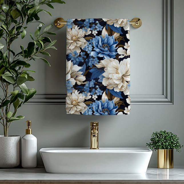 Conjunto De Toalhas Classic Navy Blue Ivory Gold Floral Towel (Classic Navy Blue Ivory Gold Floral Towel)