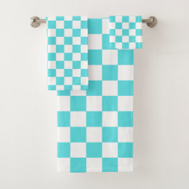 Conjunto De Toalhas Classic visual turquoise blue checkerboard 