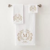 Clássica Vintage Dourada Floral Crest Monograma