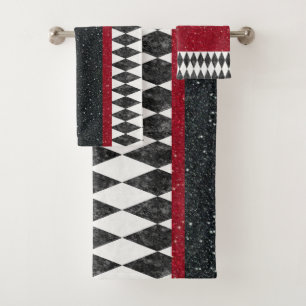 Conjunto De Toalhas Clássico Black White Harlequin Diamond Argyle