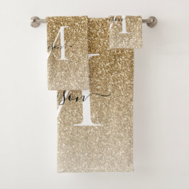 Conjunto De Toalhas Clássico Moderno Dourado Glitter Monograma Girly S