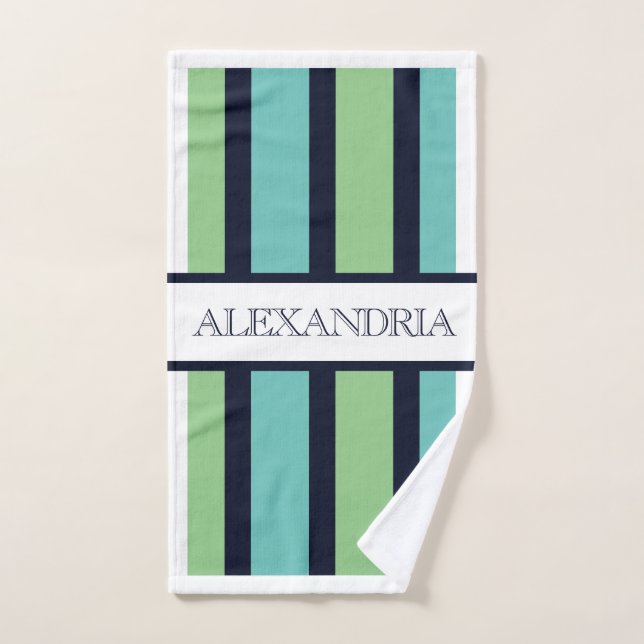 Conjunto De Toalhas Clássico Navy & Verde Sage Monogramado Família (Toalha de mão)