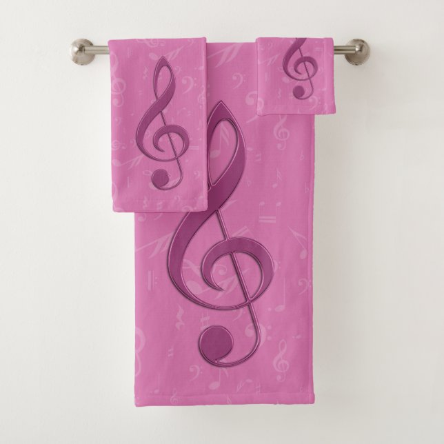 Conjunto De Toalhas Clef cor-de-rosa feminino e notas musicais (Insitu)