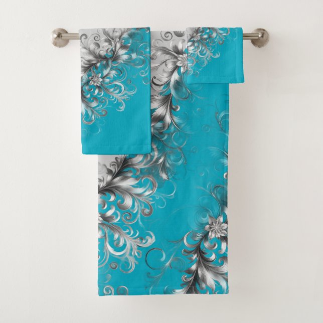 Conjunto De Toalhas Coastal Turquoise Grey Towel Set (Insitu)