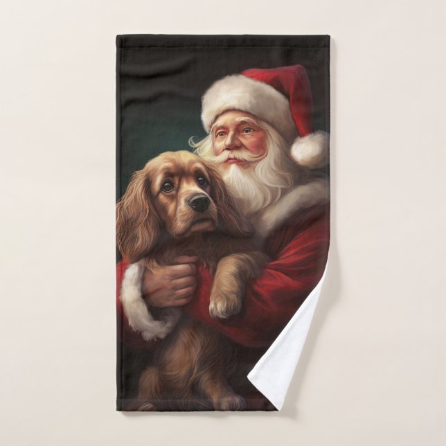 Conjunto De Toalhas Cocker Spaniel com Papai Noel Natal Festivo (Toalha de mão)
