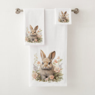 Conjunto De Toalhas Coelhinho bonito com flores