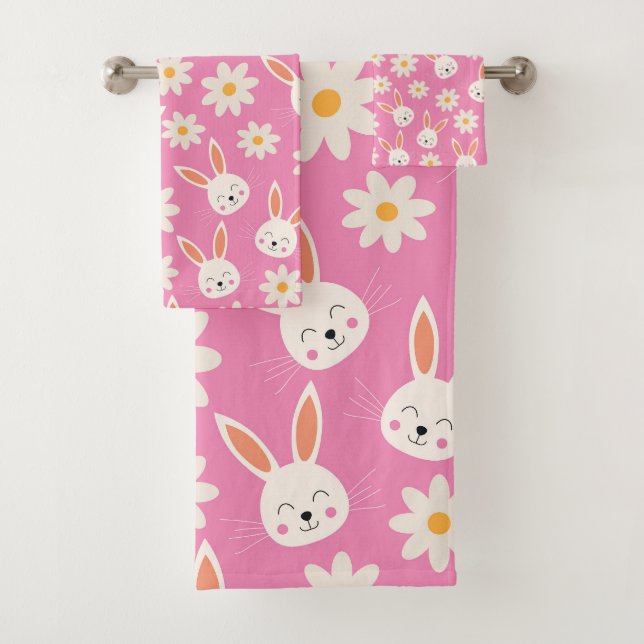 Conjunto De Toalhas Coelhinho Engraçado de Páscoa com Flores Brancas a (Insitu)