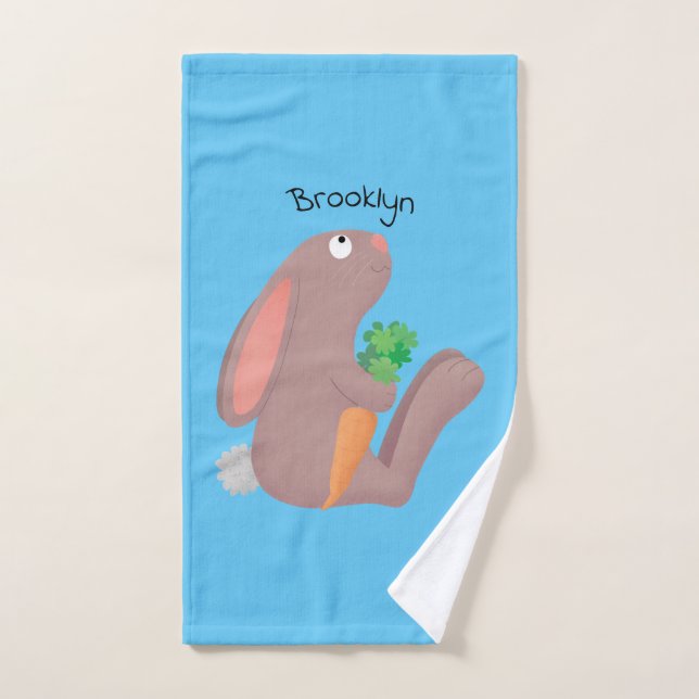 Conjunto De Toalhas Coelho bonito sentado com desenho de cenoura (Toalha de mão)