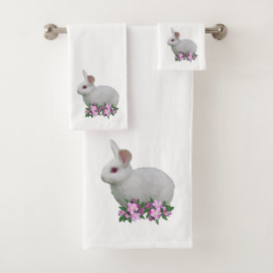 Conjunto De Toalhas Coelho Branco & Flores de Maçã em Branco