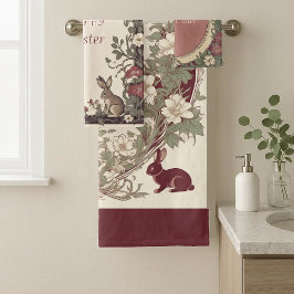 Conjunto De Toalhas Coelho de Páscoa Saltitante Arte Nova Borgonha Cas