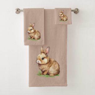 Conjunto De Toalhas Coelho Fofo Moderno em Bege Sortudo