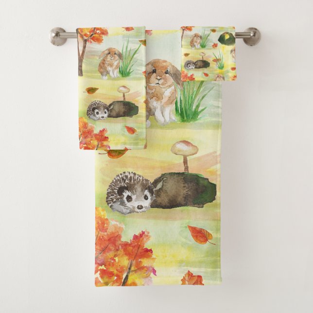 Conjunto De Toalhas Coelho Woodland Aquarela, Coelho Hedgehog (Insitu)