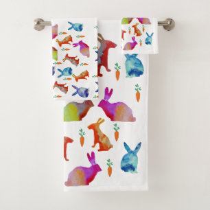 Conjunto De Toalhas Coelhos Arte Colorida, Páscoa