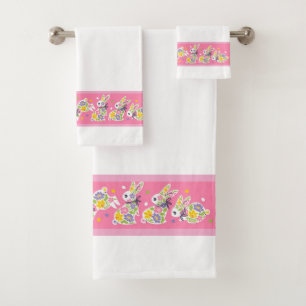 Conjunto De Toalhas Coelhos Florais de Páscoa