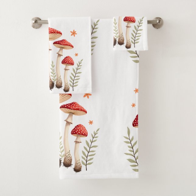 Conjunto De Toalhas Cogumelos Agáricos Vibrantes e Elementos Botânicos (Insitu)