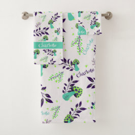 Conjunto De Toalhas Cogumelos e Jardins Cachorros Bonitos Branco