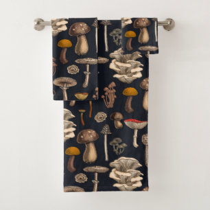 Conjunto De Toalhas Cogumelos Selvagens em preto de grafite