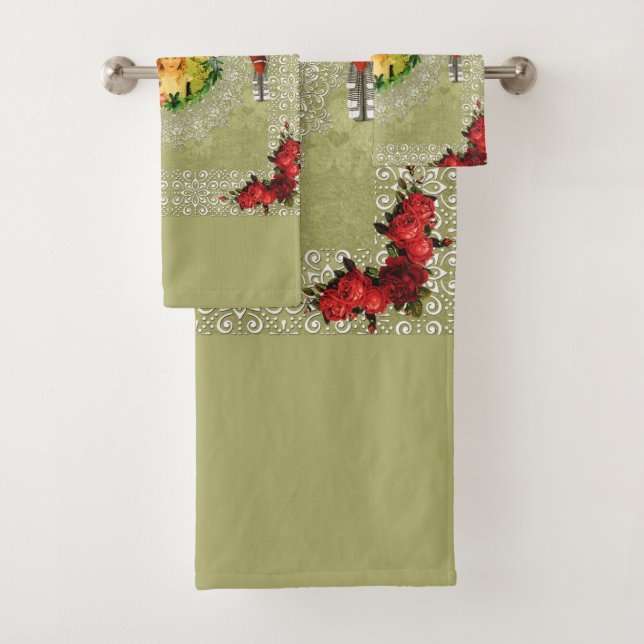 Conjunto De Toalhas Colagem da safra Retro com rendas e flores (Insitu)