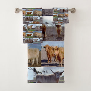 Conjunto De Toalhas Colagem de Fotos de Vaca Highland,