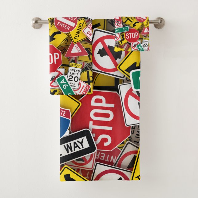 Conjunto De Toalhas Colagem de Sinal de Estrada Diversão de Instrutor (Insitu)