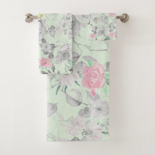 Conjunto De Toalhas Colagem Floral do Pássaro Cor-de-Rosa Vintage