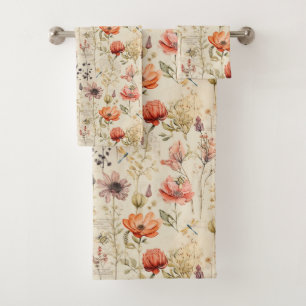 Conjunto De Toalhas Colagem Floral Elegante Vintage