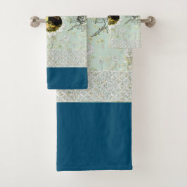 Conjunto De Toalhas Colagem Vintage Retro com rendas e flores