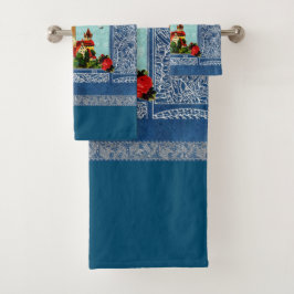 Conjunto De Toalhas Colagem Vintage Retro com rendas e flores