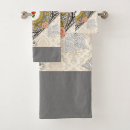 Conjunto De Toalhas Colagem Vintage Retro com rendas e flores