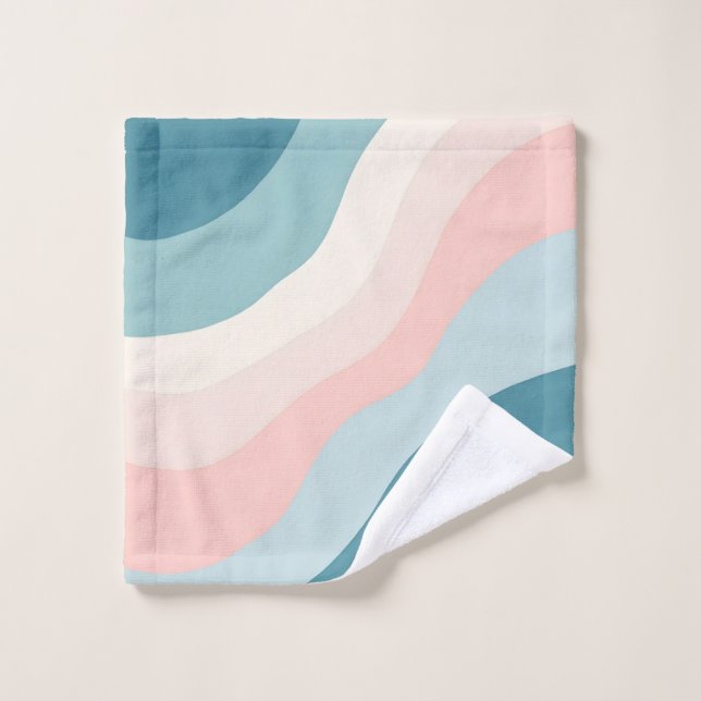 Conjunto De Toalhas Coleção Absracta Moderna Rosa Bege e Verde Menta (Pano de lavar)
