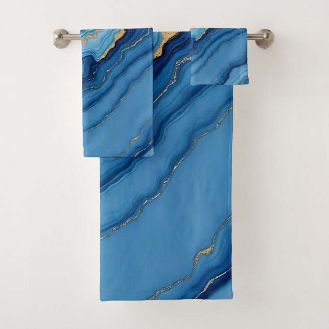 Conjunto De Toalhas Coleção Azure Dourada de Marble Moderno (Insitu)