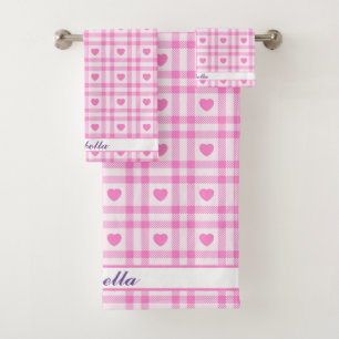 Conjunto De Toalhas Coleção de Coração Rosa Moderno da xadrez