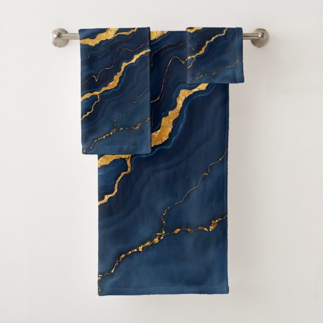 Conjunto De Toalhas Coleção de mármore Dourado Azul-Marinho Popular (Insitu)