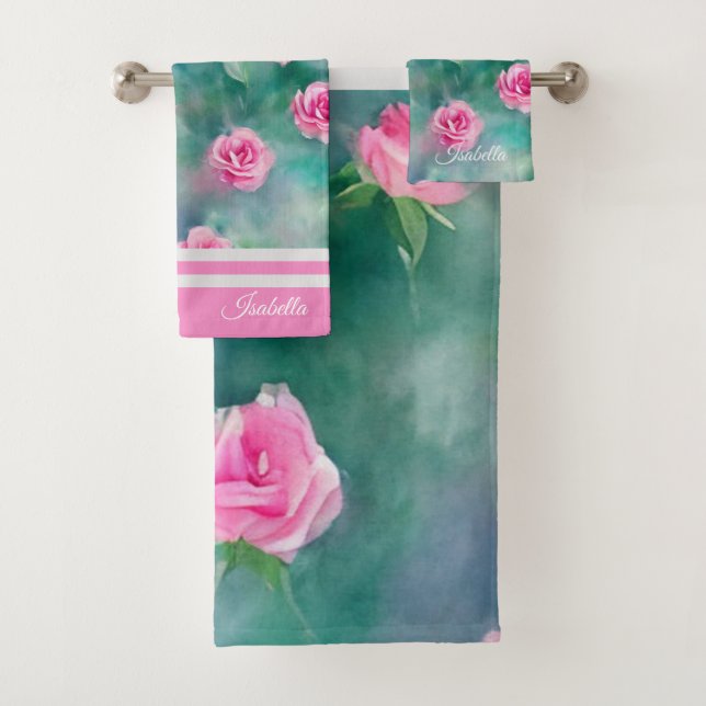 Conjunto De Toalhas Coleção de Rosas Rosa de Linda Aquarela Popular (Insitu)