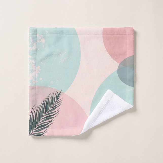 Conjunto De Toalhas Coleção Moderna Abstrata Rosa Bege com Verde Claro (Pano de lavar)