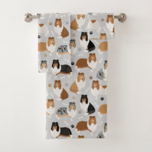 Conjunto De Toalhas Collie Paws e Ossos