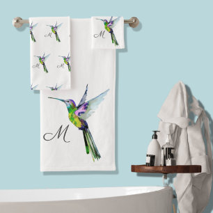 Conjunto De Toalhas Coloração da água do Hummingbird Monograma inicial
