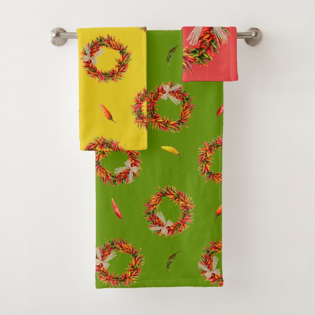 Conjunto De Toalhas Colorful Chile Wreaths and Peppers Customizeable  (Insitu)