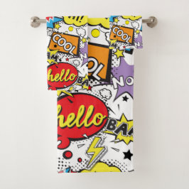 Conjunto De Toalhas Colorful Comic Pop Art Speech Bubble Pattern
