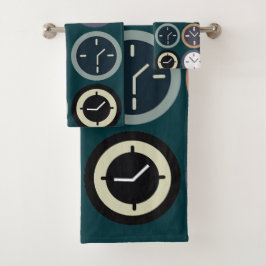 Conjunto De Toalhas Colorful Time Clock Pattern Watchmaker Horologist