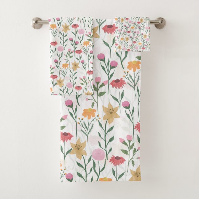 Conjunto De Toalhas Colorful Wildflower Watercolor Design (Insitu)